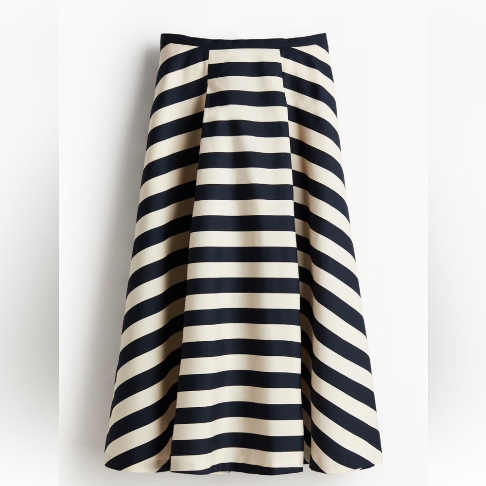H&M Striped Navy and Cream Midi Skirt size 10